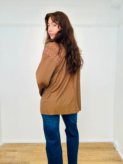 Brown Aztec Print Boho blouse