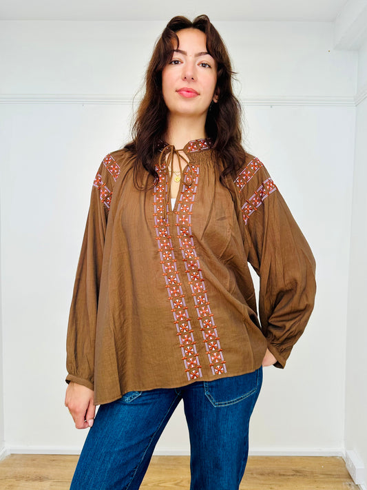 Brown Aztec Print Boho blouse