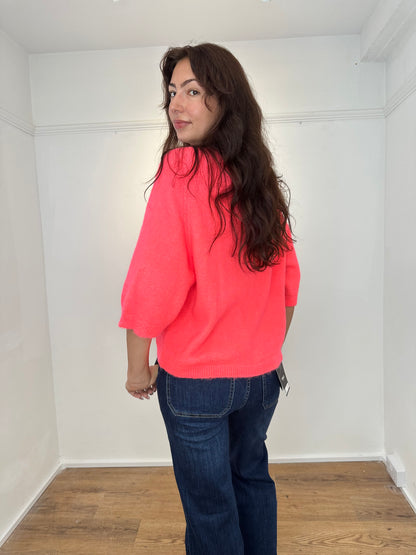 The Amie Alpaca mix knitted cardigan/jumper - neon coral