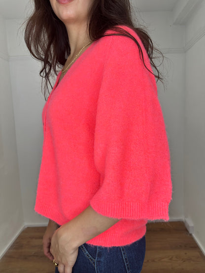 The Amie Alpaca mix knitted cardigan/jumper - neon coral