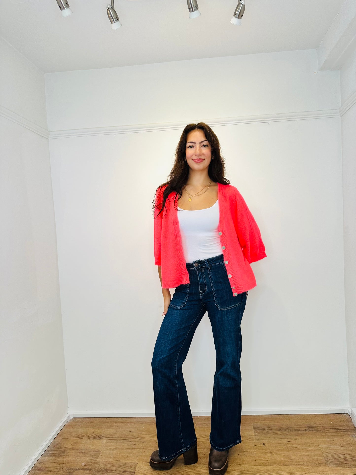 The Amie Alpaca mix knitted cardigan/jumper - neon coral