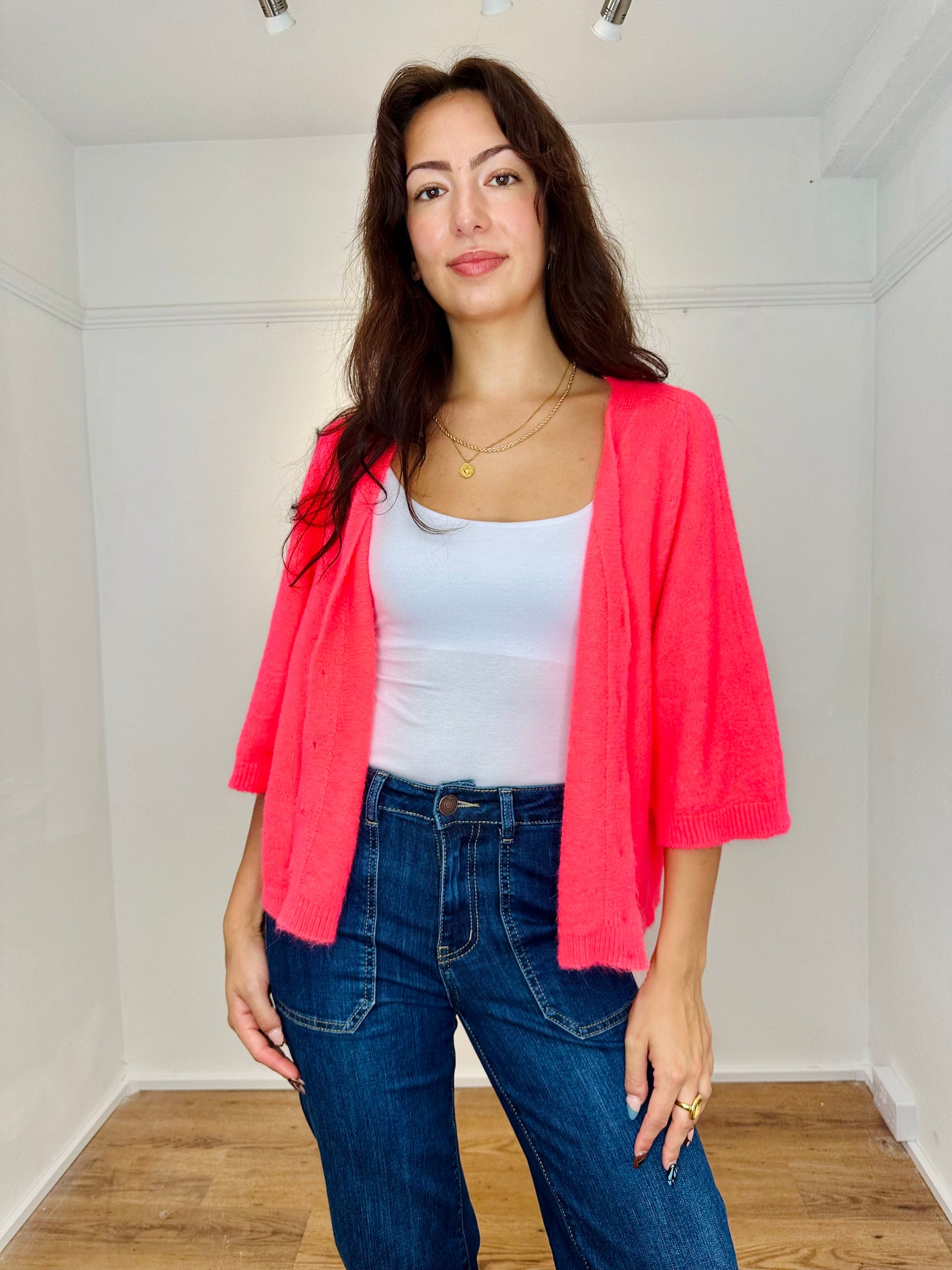 The Amie Alpaca mix knitted cardigan/jumper - neon coral