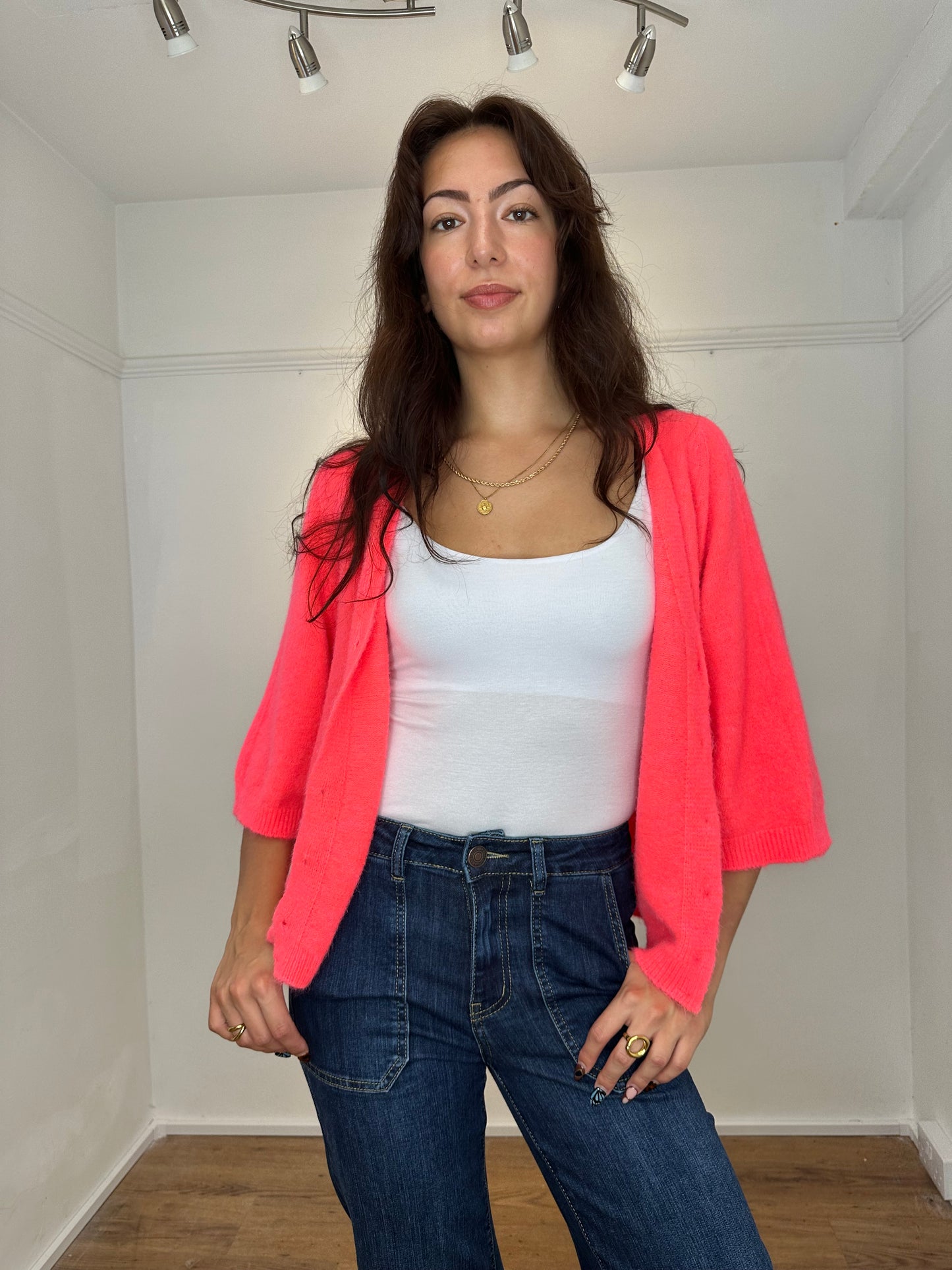The Amie Alpaca mix knitted cardigan/jumper - neon coral