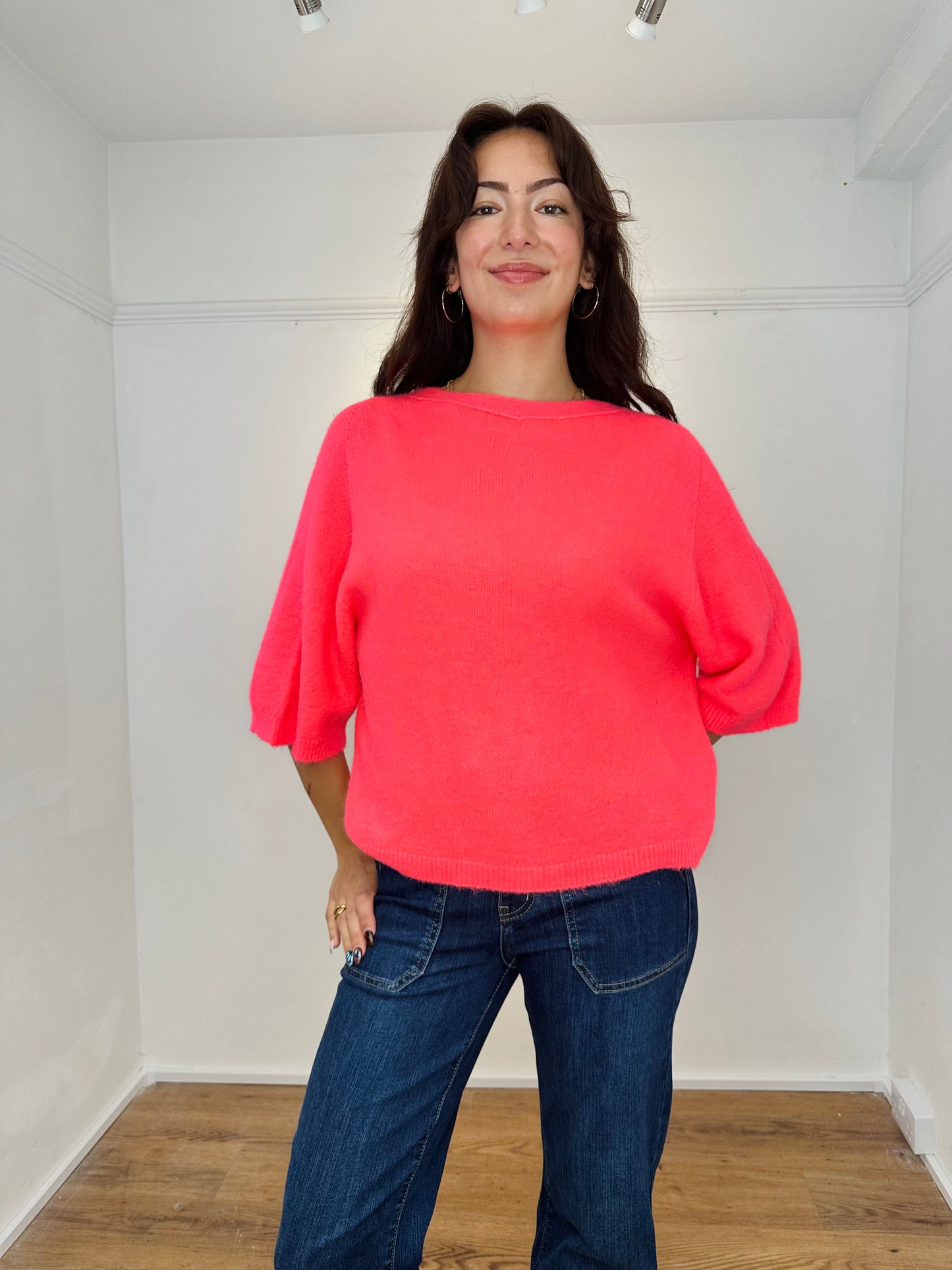 The Amie Alpaca mix knitted cardigan/jumper - neon coral