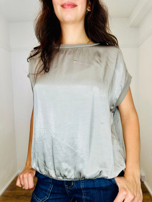 Silver satin super chic short sleeve tank