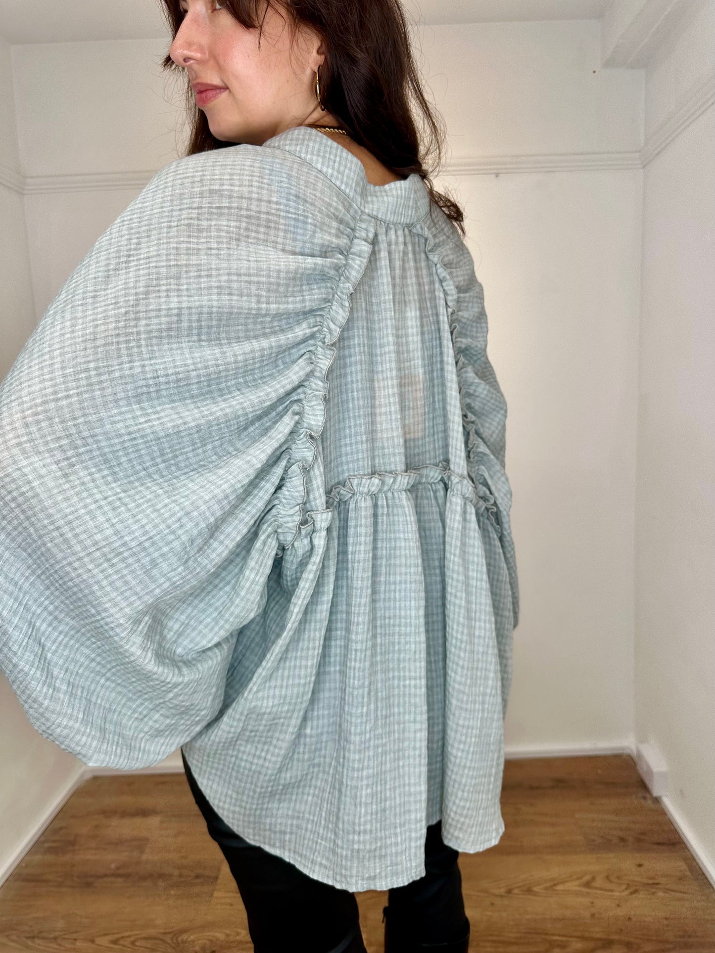 Gabby Dove Grey Blouse with Reverse detail