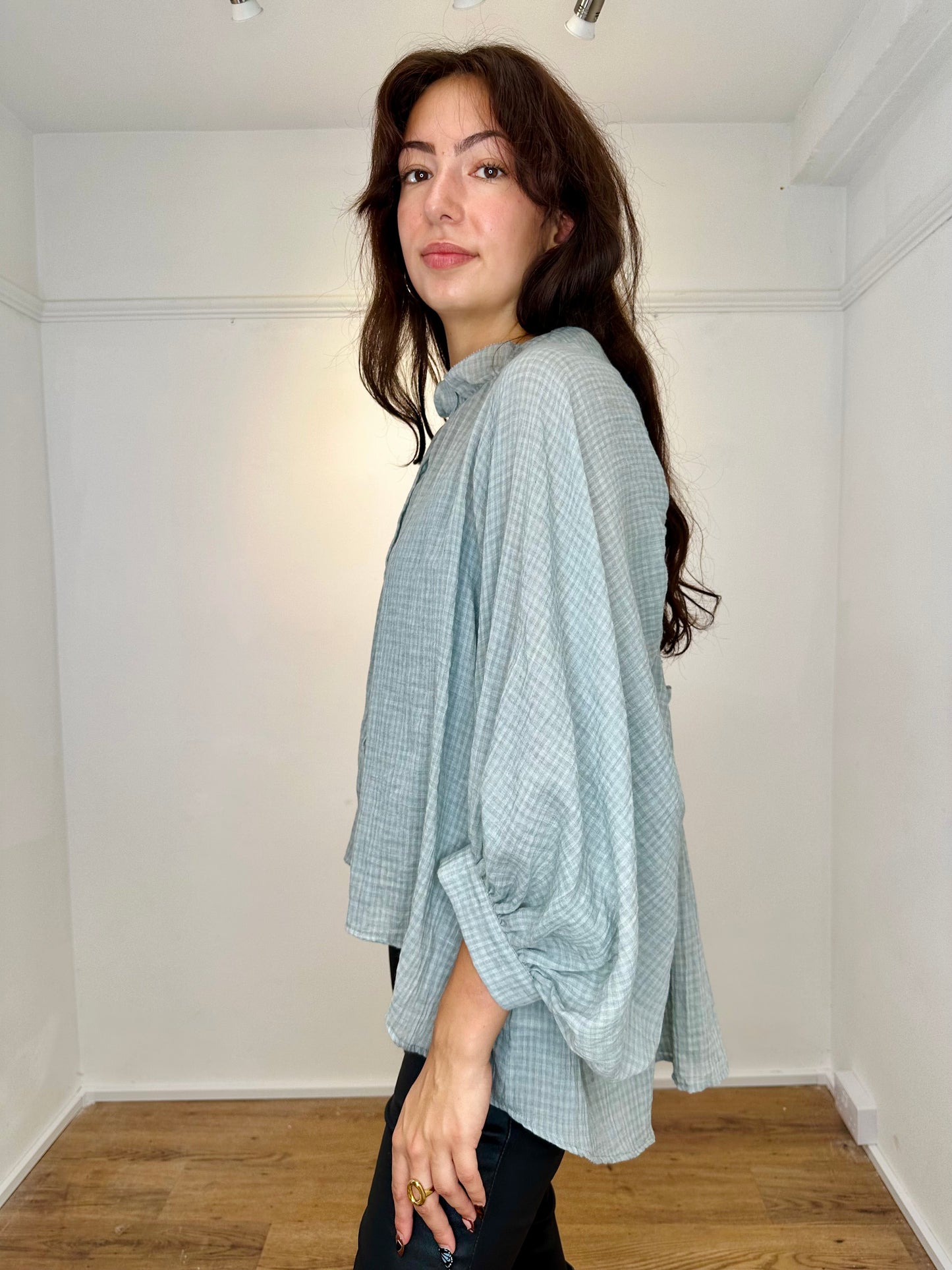 Gabby Dove Grey Blouse with Reverse detail