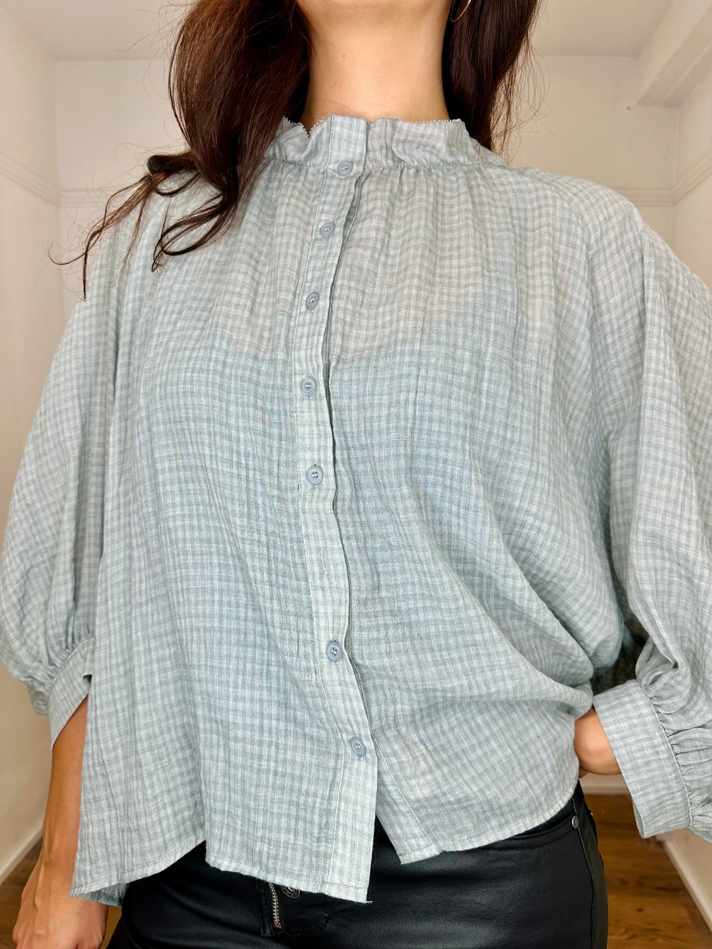 Gabby Dove Grey Blouse with Reverse detail