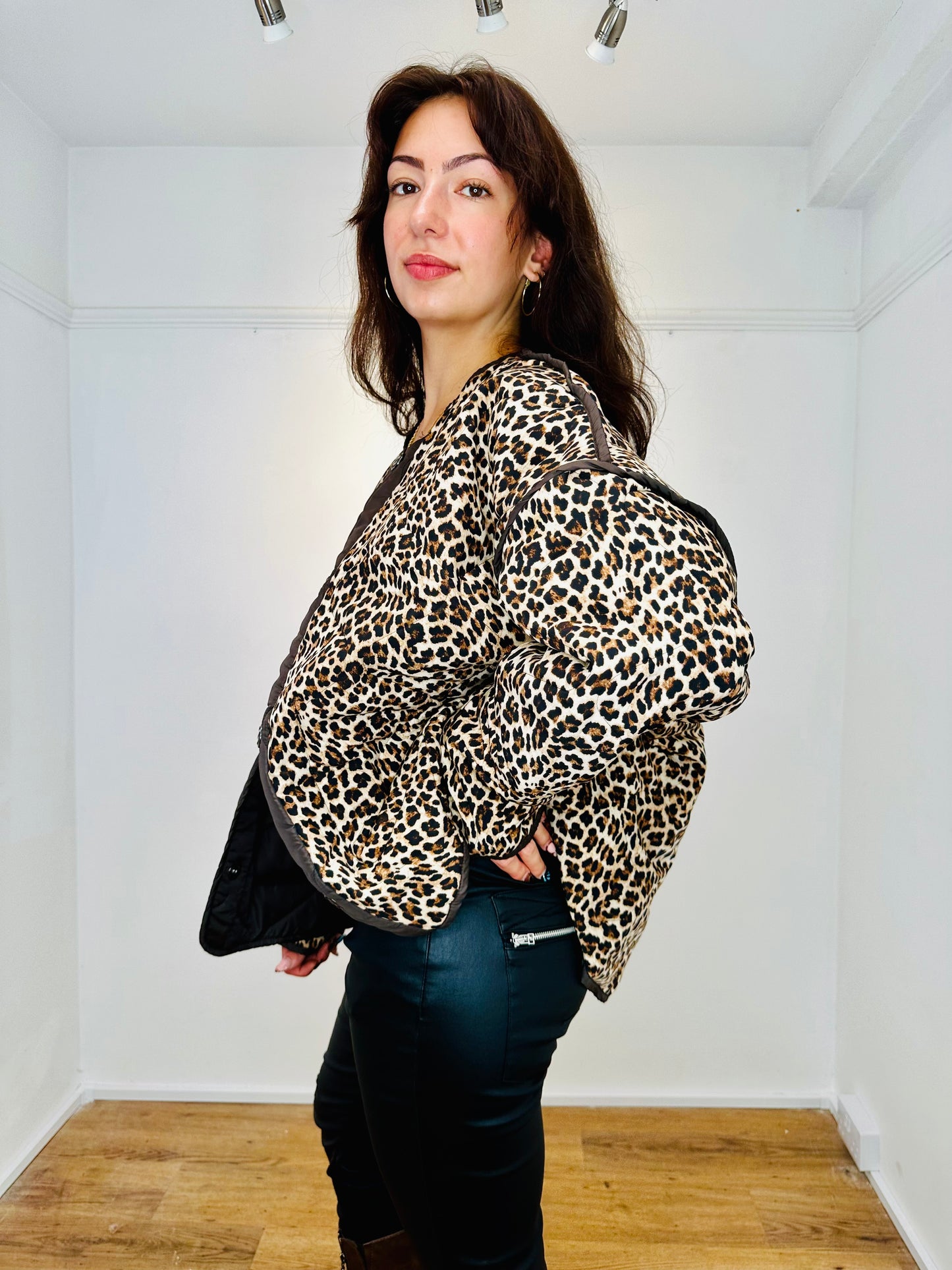 Romano Reversible Chocolate/Leopard print quilted jacket
