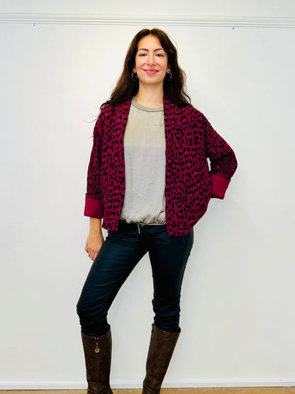 The Lila Leopard Cotton Jacket - Wine