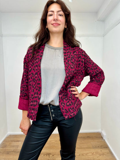 The Lila Leopard Cotton Jacket - Wine