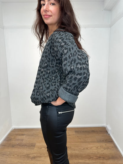 The Lila Leopard Cotton Jacket - Grey