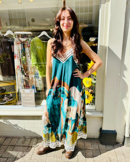 Pretty Polly painted landscape Dress Teal