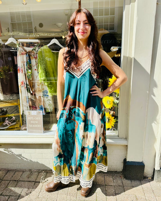 Pretty Polly painted landscape Dress Teal