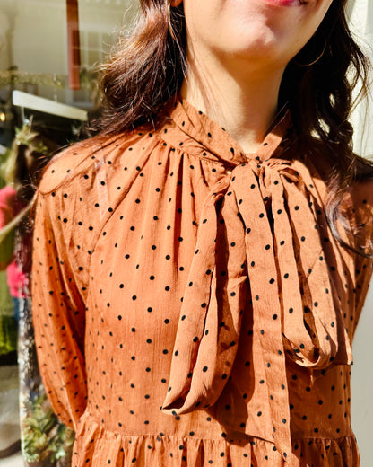 Spot the Trend - cinnamon polka dot Pussybow Maxi Dress