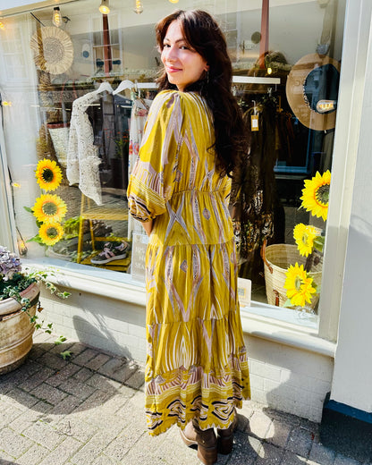 Tamara Tribal Printed 3/4 Sleeve Midi dress