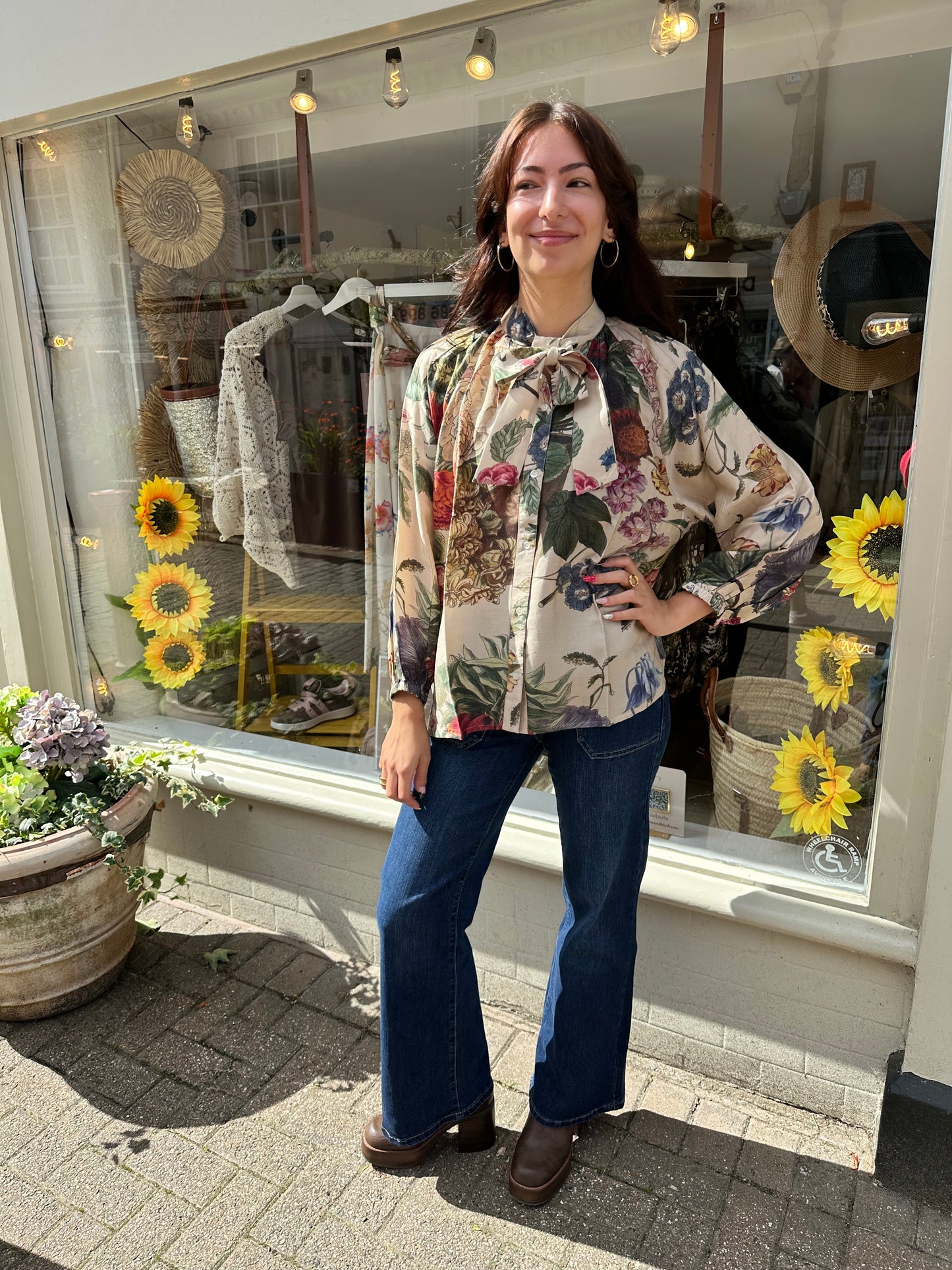 One Hundred stars- Primula Stone PussyBow Blouse