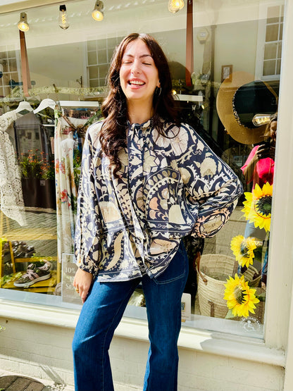 One Hundred stars- Susani Charcoal PussyBow Blouse