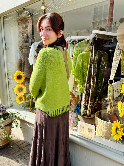 Collette Chunky Knit Soft Green and Chocolate Jumper