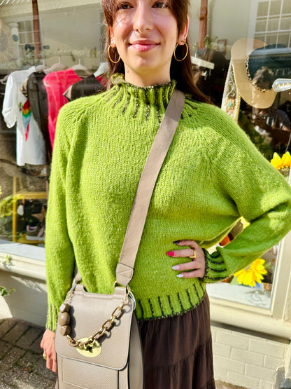 Collette Chunky Knit Soft Green and Chocolate Jumper