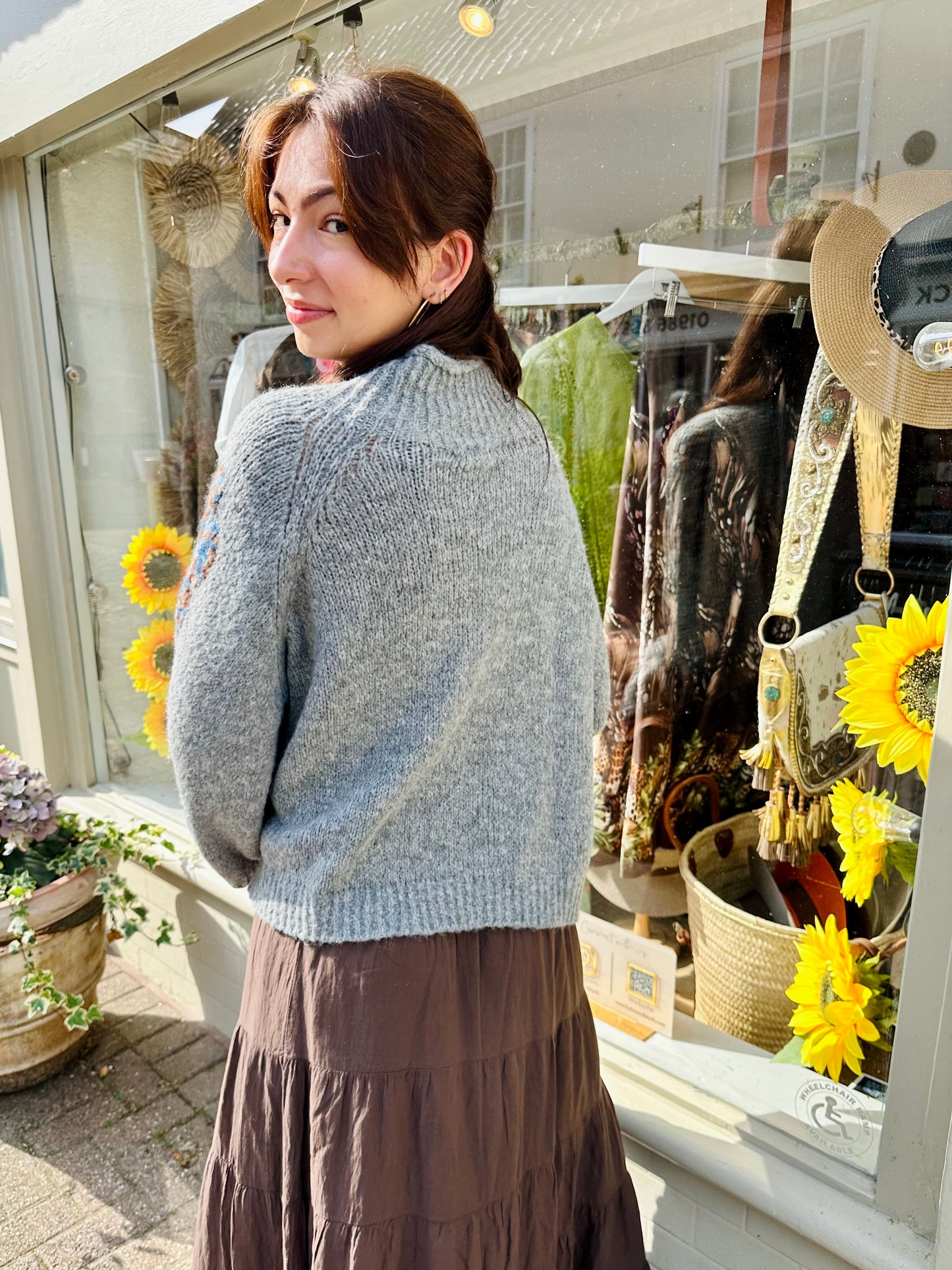 Bella Daisy Chunky Knit Jumper - blue/grey
