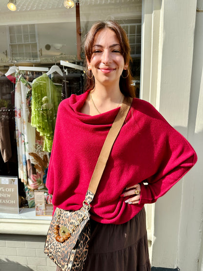 Dayna Draped, Asymmetric Knitted Jumper -  Burnt Orange