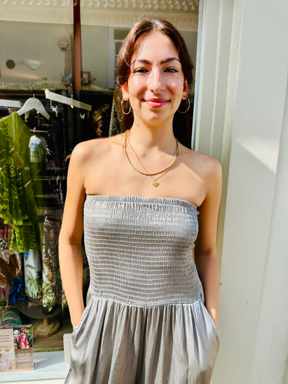 Shimmery Strapless Jumpsuit with Pockets