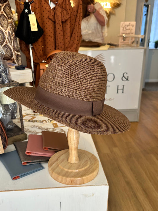 Chocolate Brown Panama Hat - folding, with travel bag