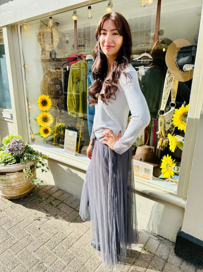 Marie Mesh Tulle Maxi Skirt- Taupe