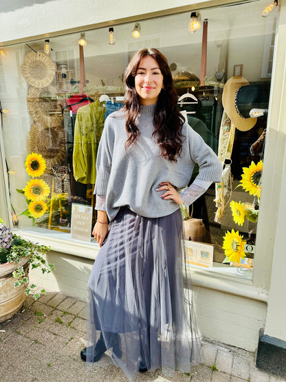Marie Mesh Tulle Maxi Skirt- Taupe