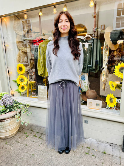 Marie Mesh Tulle Maxi Skirt- Taupe