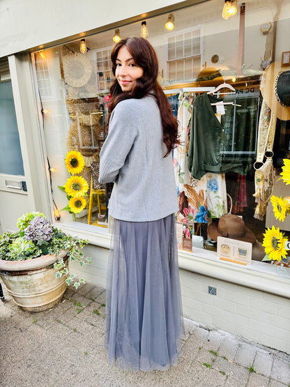 Marie Mesh Tulle Maxi Skirt- Taupe
