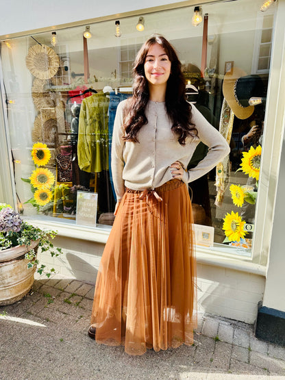 Marie Mesh Tulle Maxi Skirt- Brown