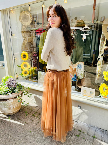 Marie Mesh Tulle Maxi Skirt- Brown