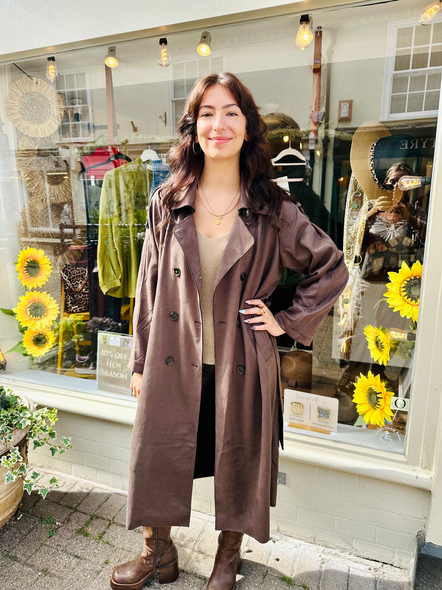 Stacey Suede Style Trench Coat- Chocolate Brown