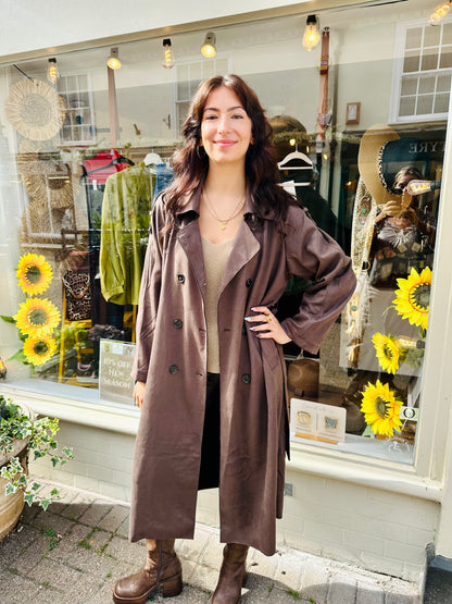 Stacey Suede Style Trench Coat- Chocolate Brown
