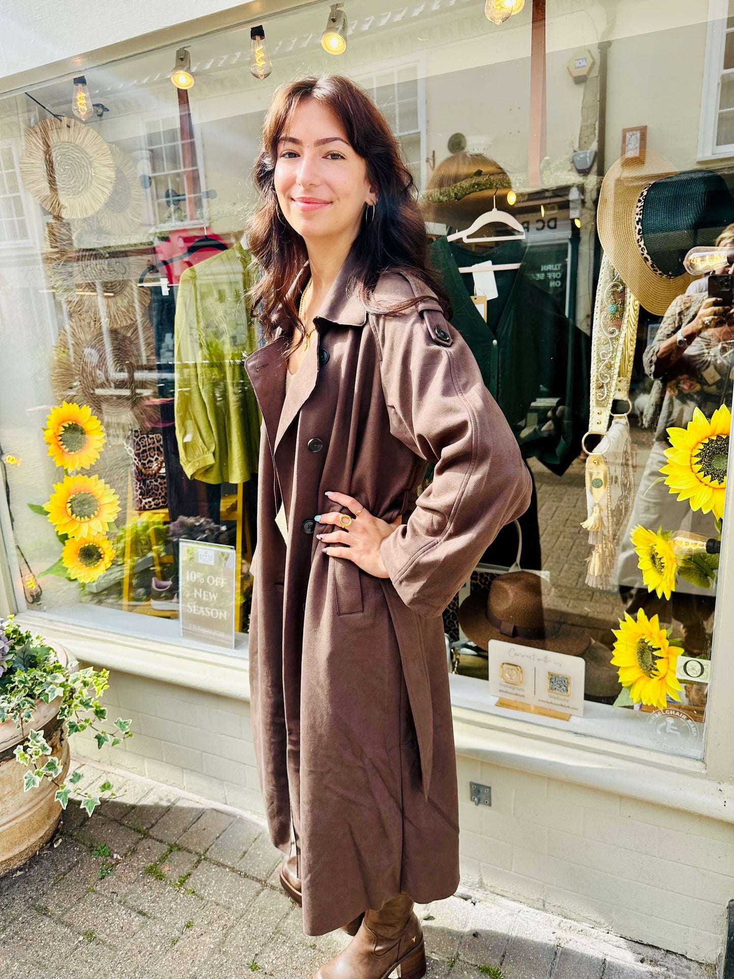 Stacey Suede Style Trench Coat- Chocolate Brown