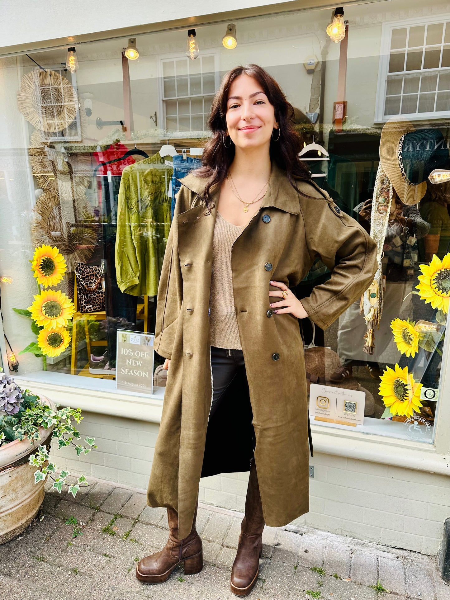 Stacey Suede Style Trench Coat- Khaki