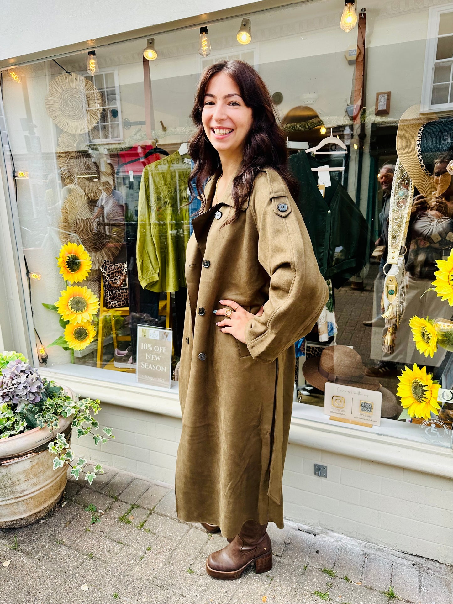 Stacey Suede Style Trench Coat- Khaki