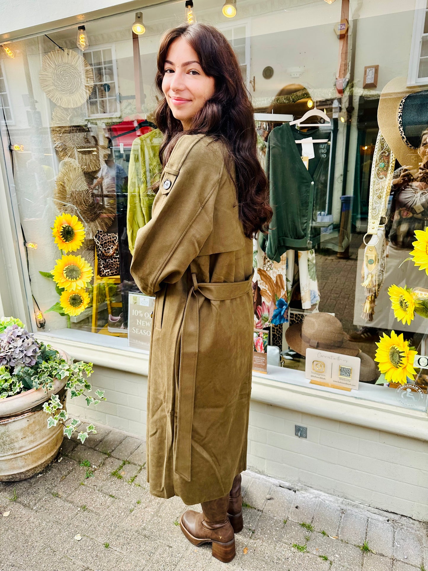 Stacey Suede Style Trench Coat- Khaki