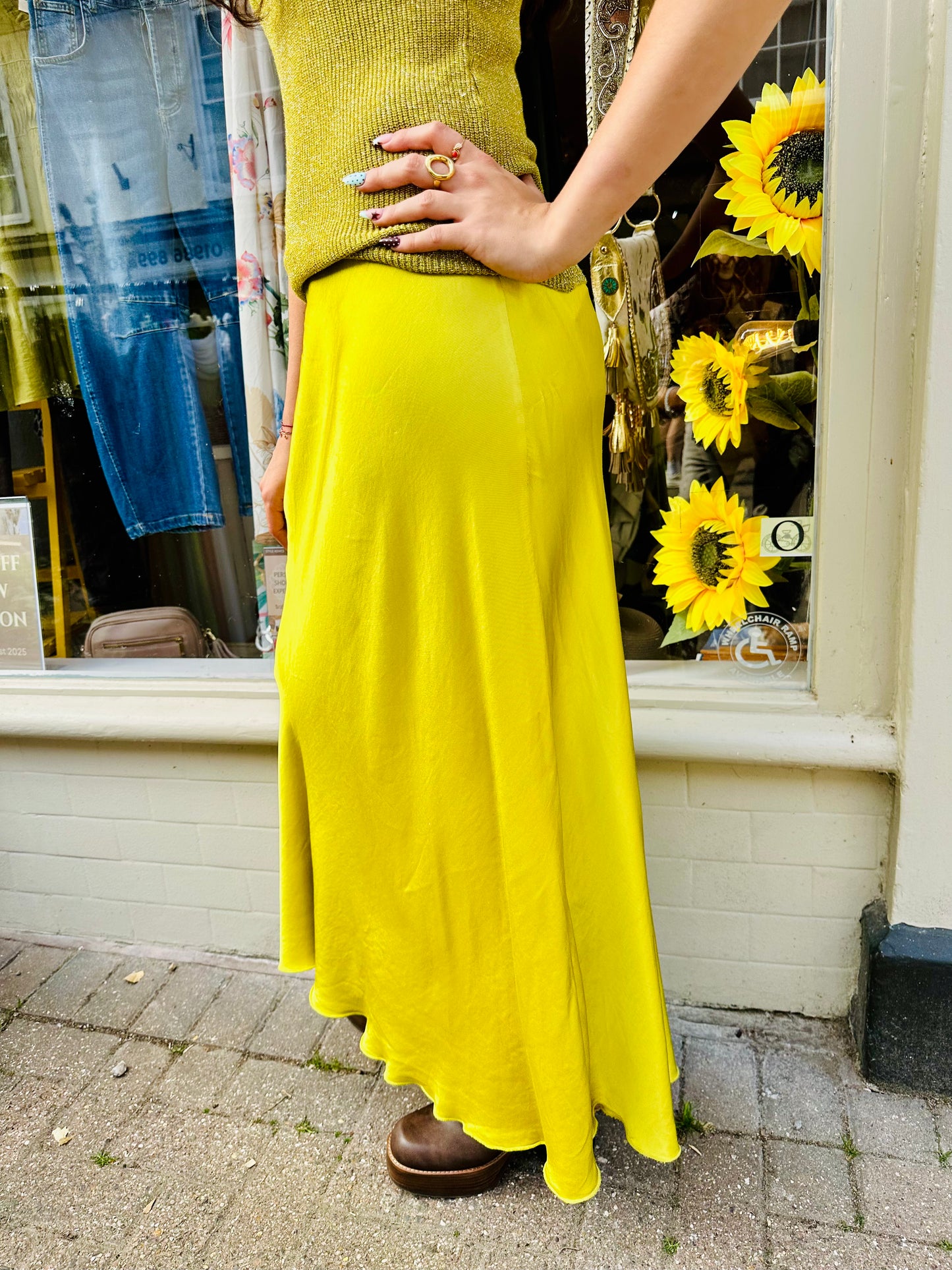 Stephanie Silky midi skirt- Yellow Ochre