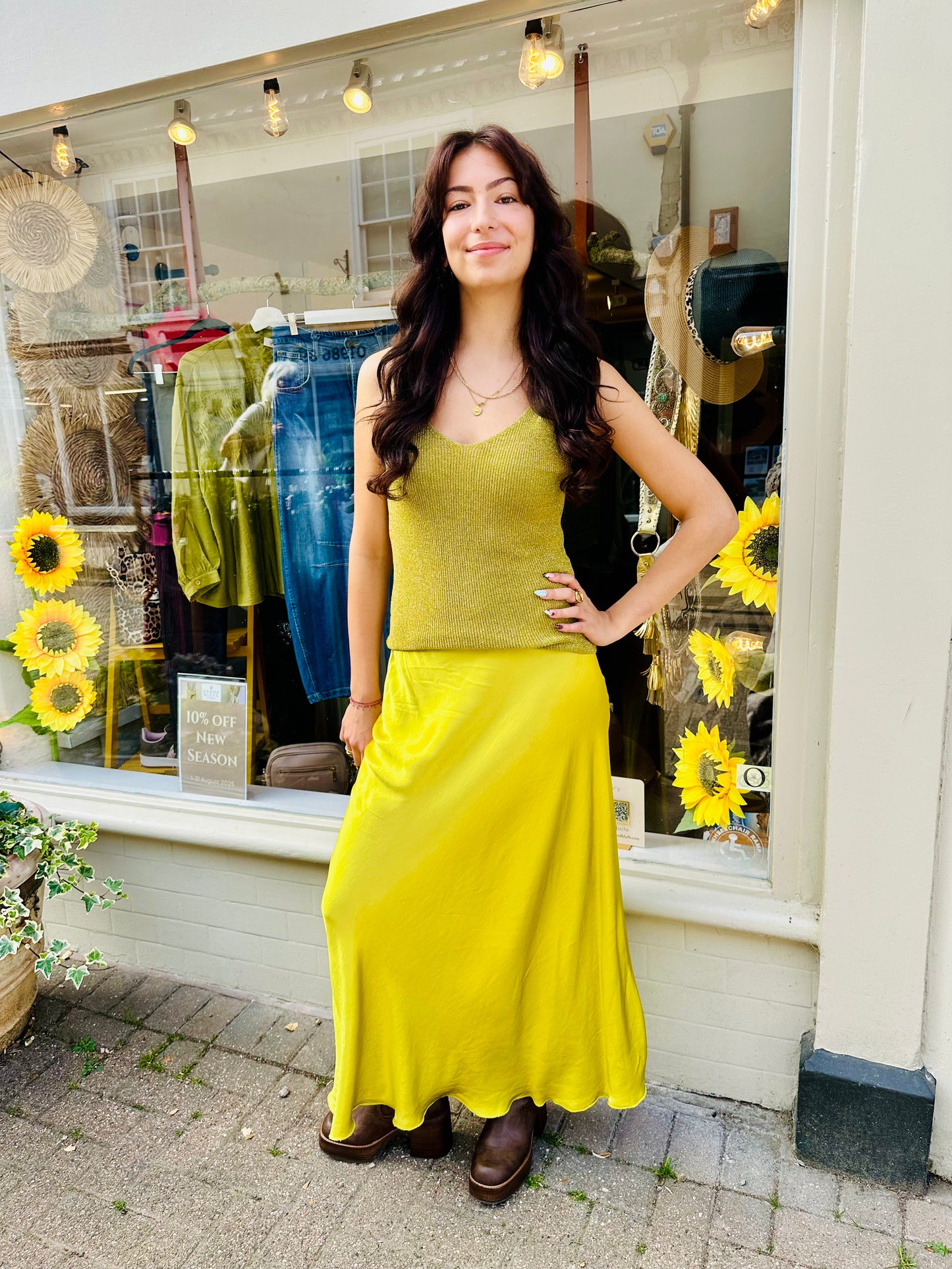 Stephanie Silky midi skirt- Yellow Ochre