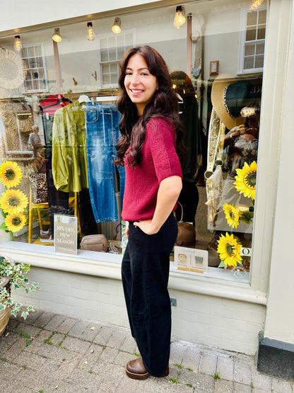 The Sydney Supersoft Short Sleeve Knit- Red Wine