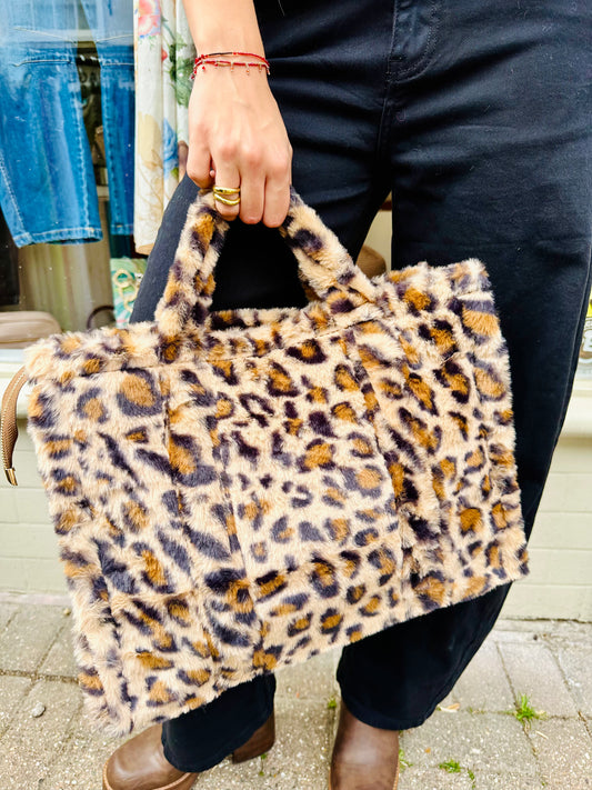 The Lucinda Leopard Print Fur Tote Bag