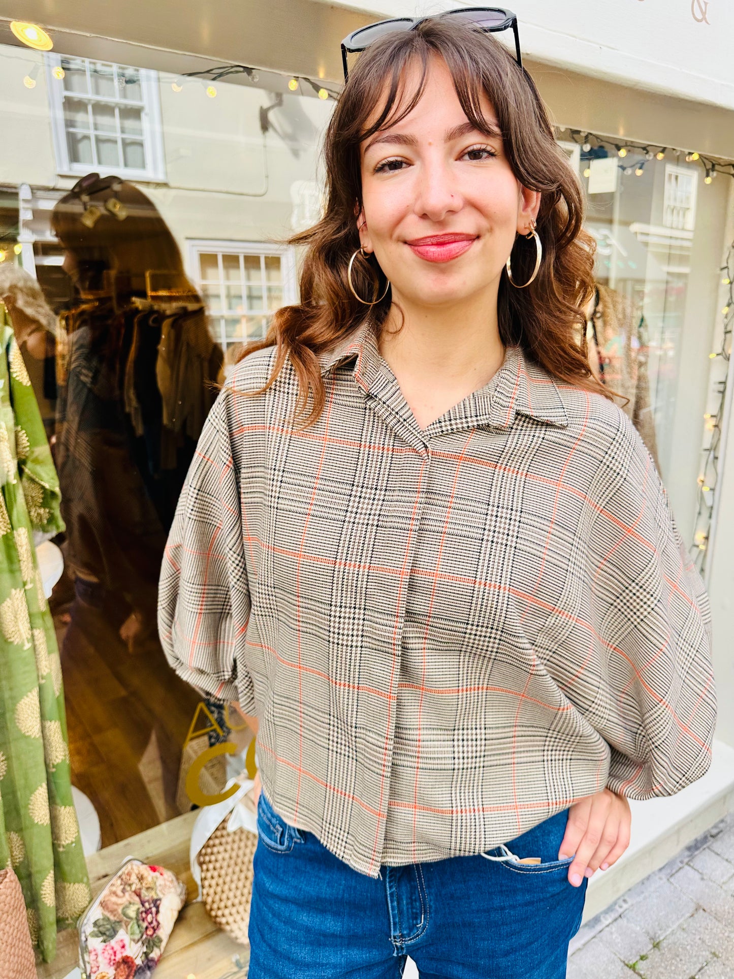 Heritage Check Button Sleeve Blouse/Jacket