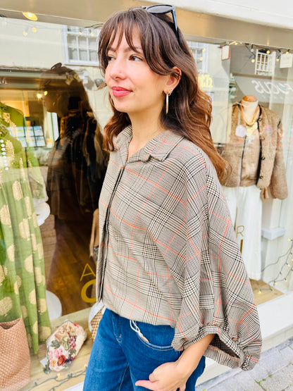 Heritage Check Button Sleeve Blouse/Jacket