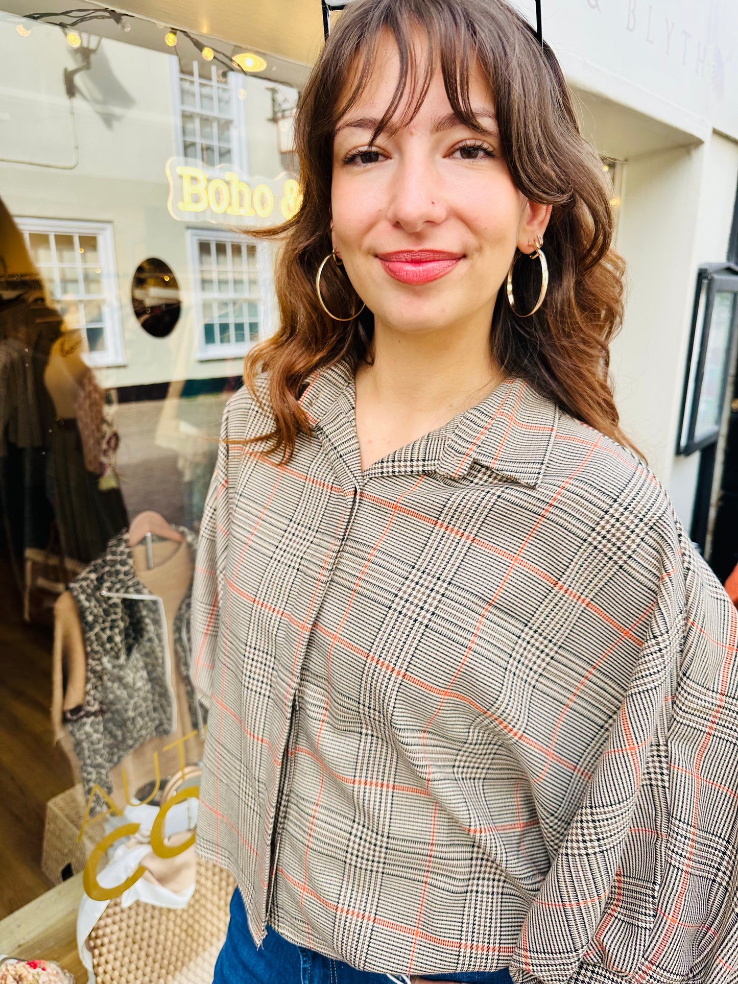 Heritage Check Button Sleeve Blouse/Jacket
