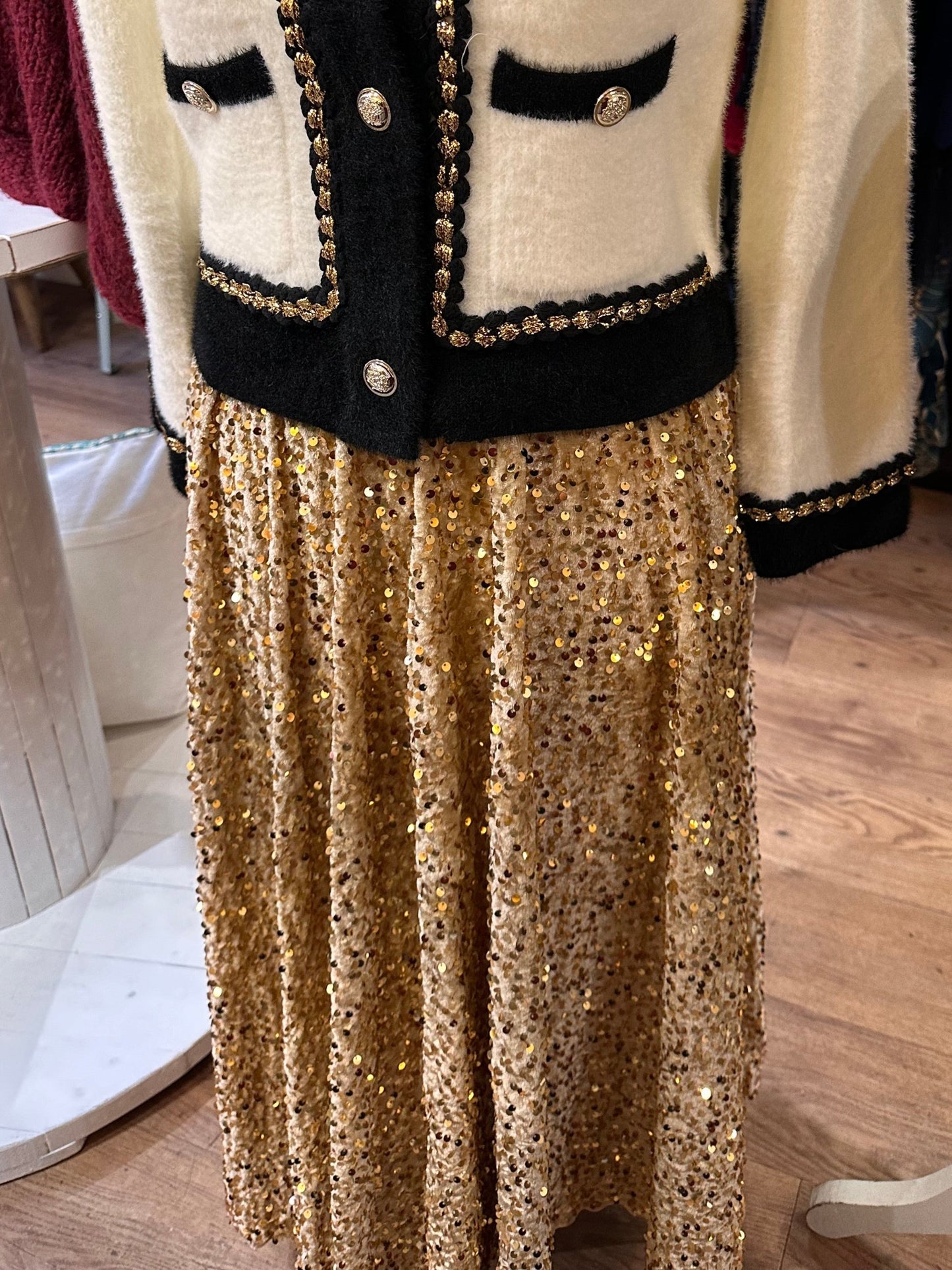 Sophie Velvet Sequin Skirt - gold