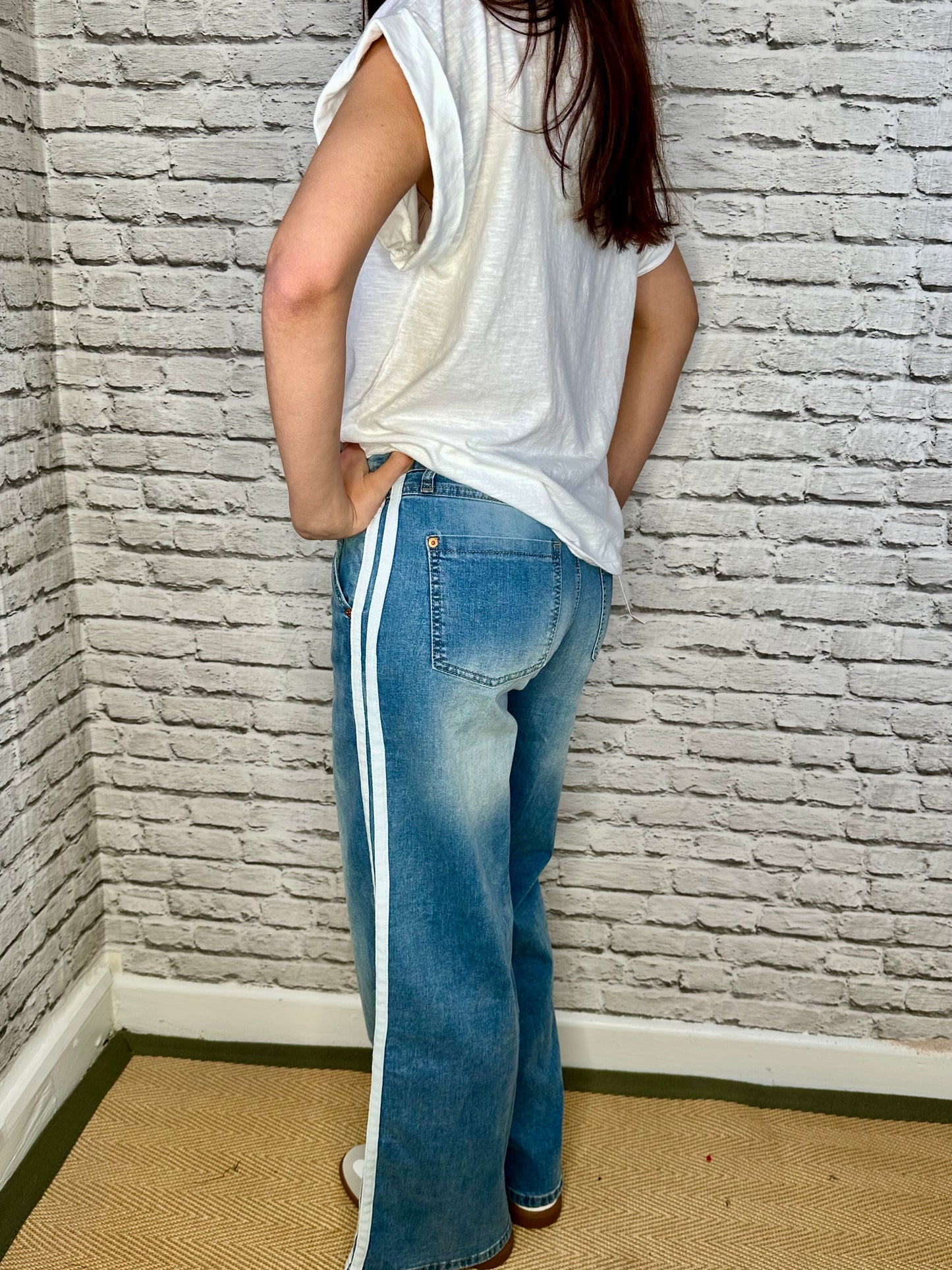 The Laxfield wide leg stripe jeans  dark denim