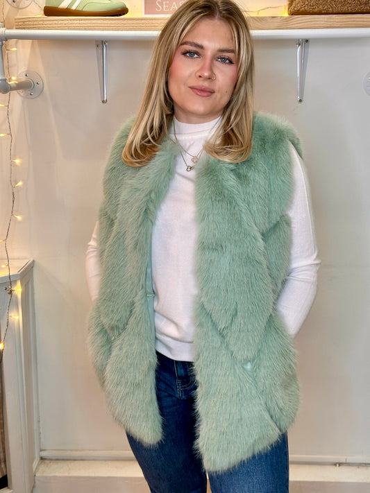 Susi Soft Faux Fur Gilet - Sage green